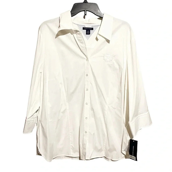 Tommy Hilfiger NWT Womens White 3/4 Sleeve Button-Down Top Shirt Plus Size 18 - Picture 1 of 11
